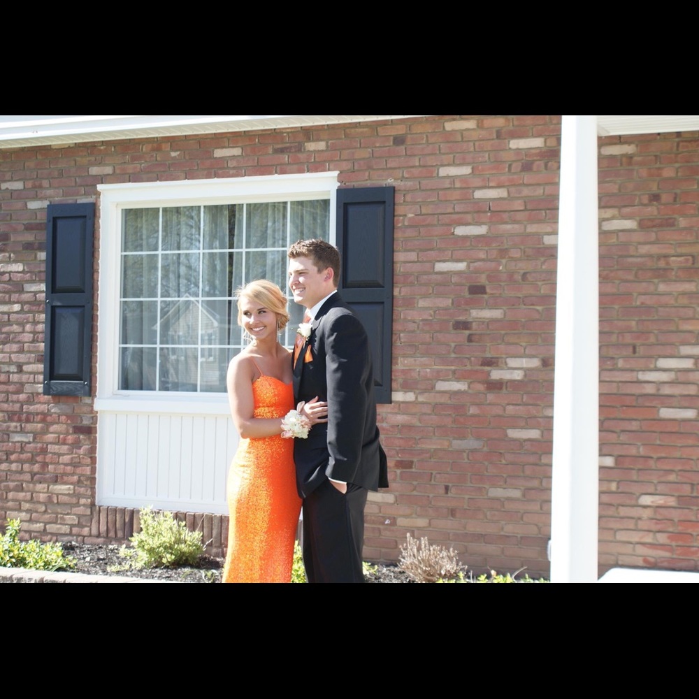 B. Darlin Orange Sequin Prom Dress